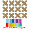 A set of X bricks and rectangular blocks in various colors for creative play