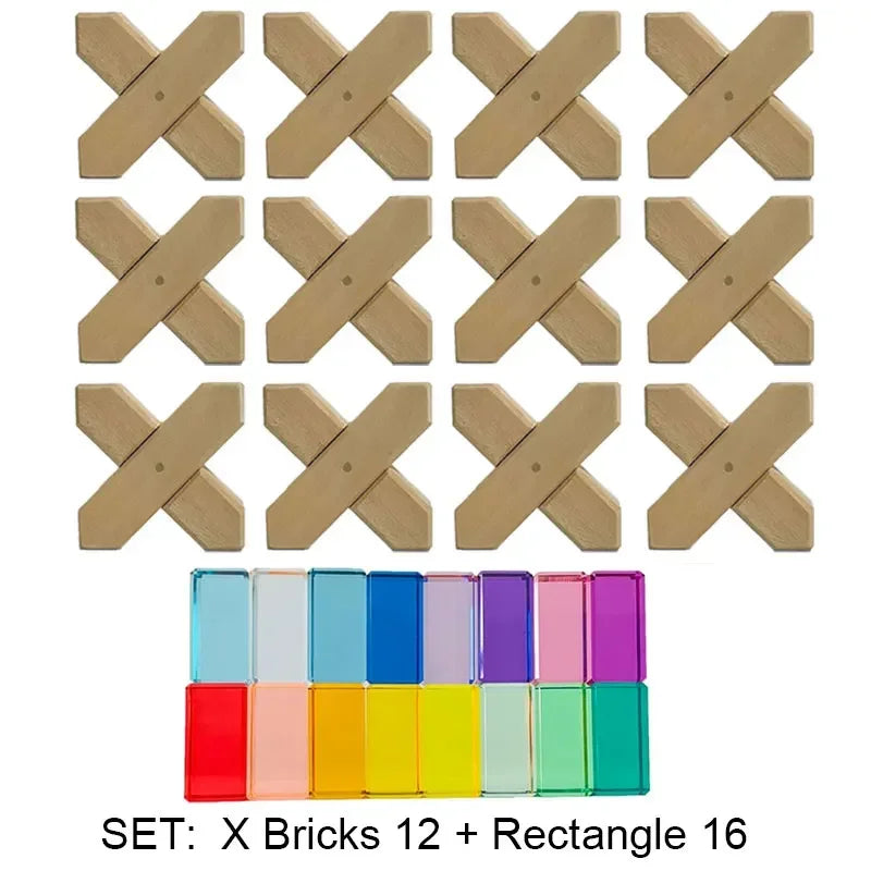 A set of X bricks and rectangular blocks in various colors for creative play