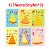 A set of twelve sheets of DIY pizza sticker craft kits featuring various food items and designs.