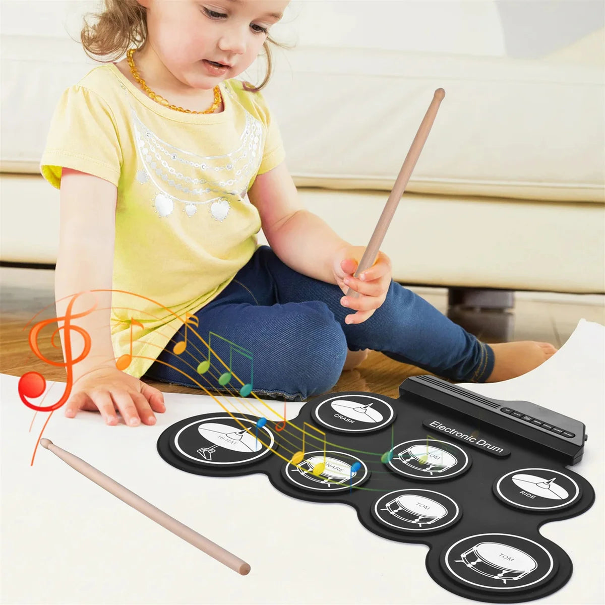 Foldable Silicone Electronic Drum Pad with Drumsticks and Sustain Pedals