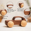 A wooden Montessori push cart toy made of beech wood with various developmental activities shown.