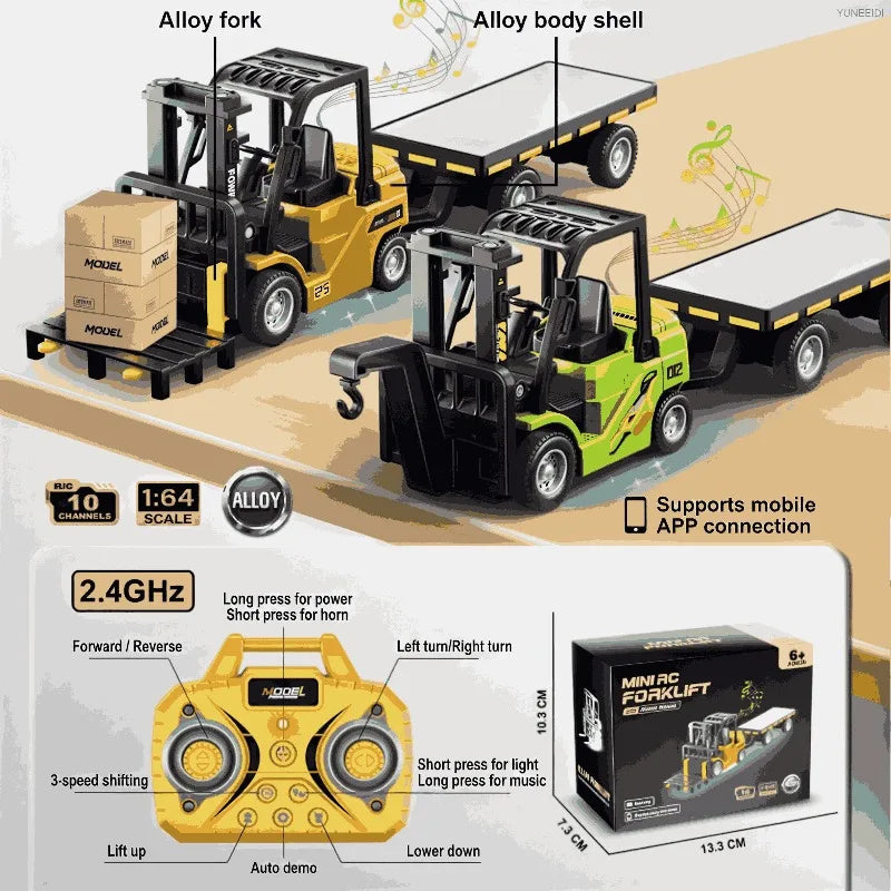 Miniature RC Forklift with Trailer and Bluetooth App Control