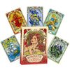 A collection of nine tarot-style oracle cards featuring various imagery and colors.