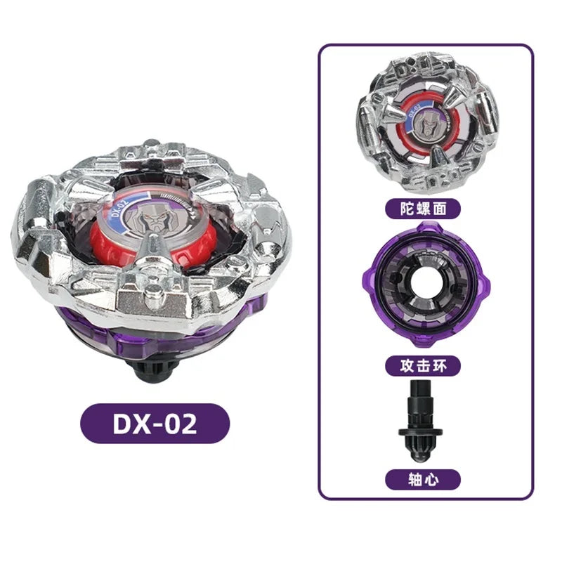 Beyblade Burst Gyro X Starter Pack featuring a silver and purple Beyblade with an inner ring.