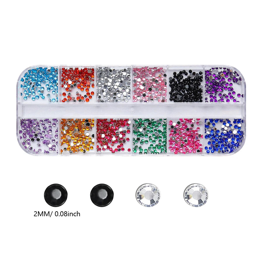 12-Color Glass AB Rhinestone Nail Art Kit