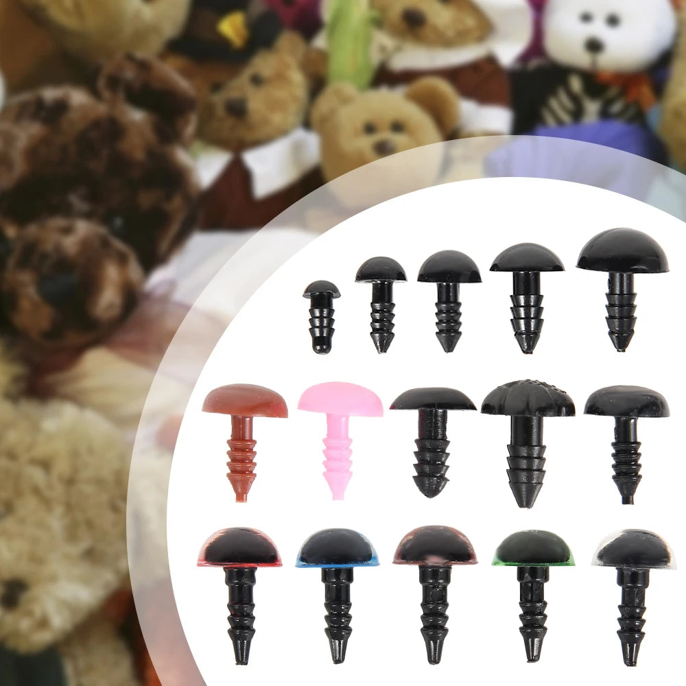 A set of plastic safety eyes and noses in various colors and shapes for dolls and stuffed animals