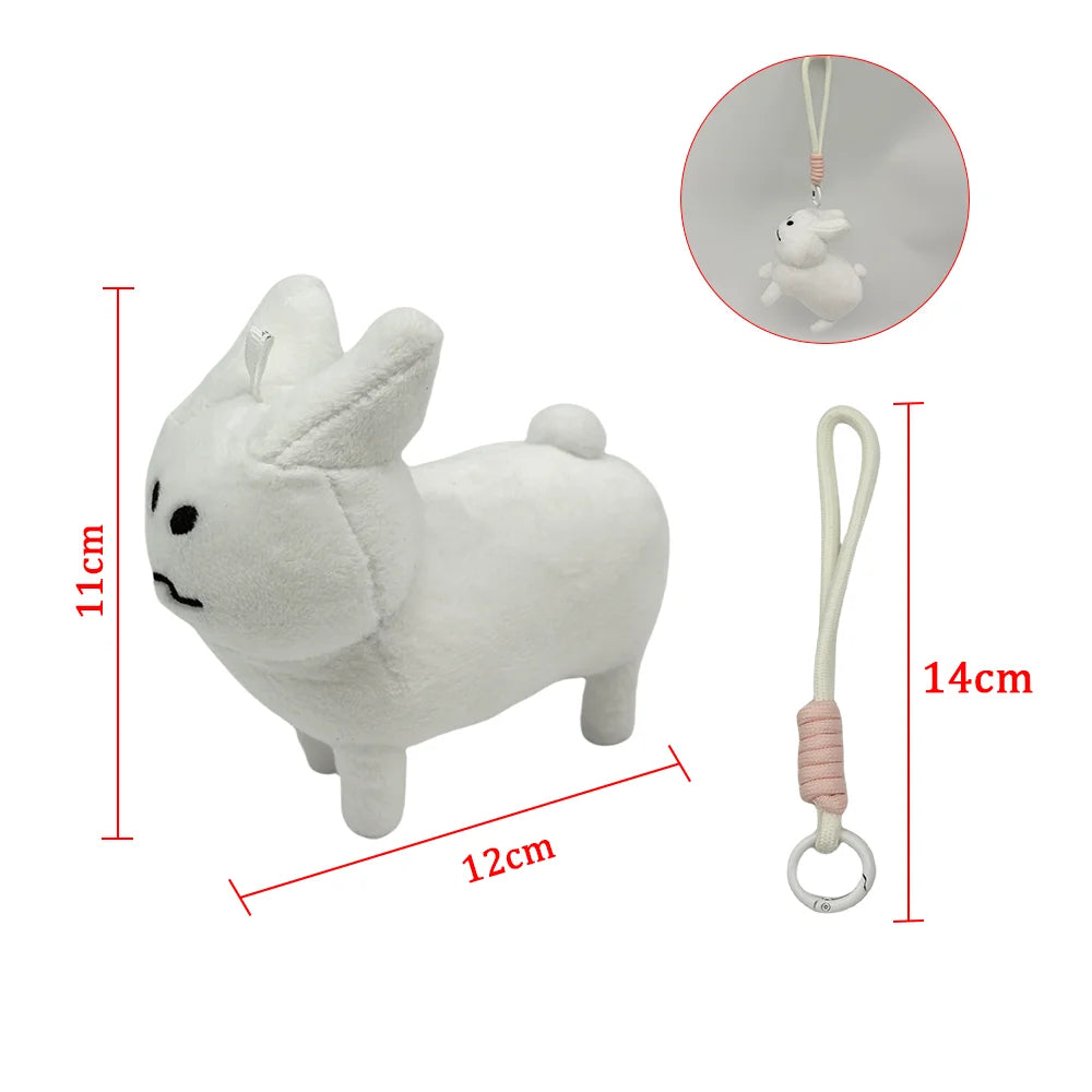 White soft plush rabbit stuffed toy with a hanging loop and keyring.