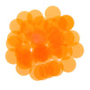 A pile of 50 round, translucent orange plastic bingo chips for games and family fun.