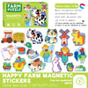 A box of farm magnetic stickers featuring animals like cows, cats, horses, goats, and vegetables for a puzzle.