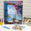 DIY Paint by Number kit featuring a seaside flower window scene painted on canvas.