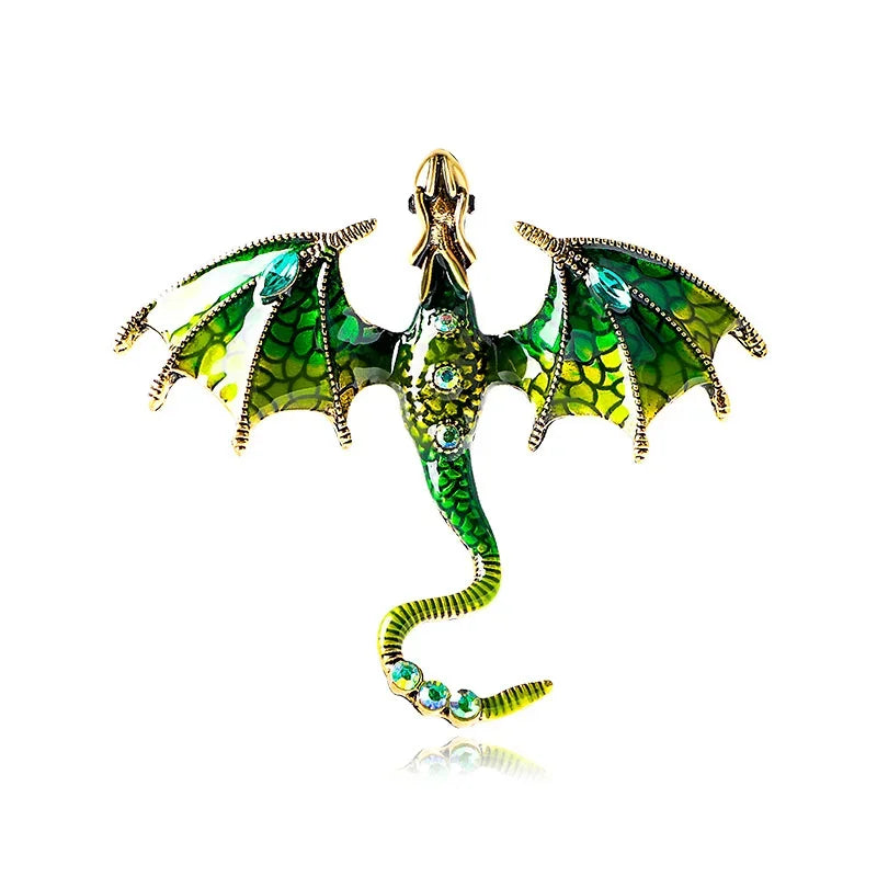 Enamel Dragon Brooch with Rhinestone Accents