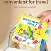 A yellow paint book is shown being carried in a blue backpack, illustrating water painting activities for children.