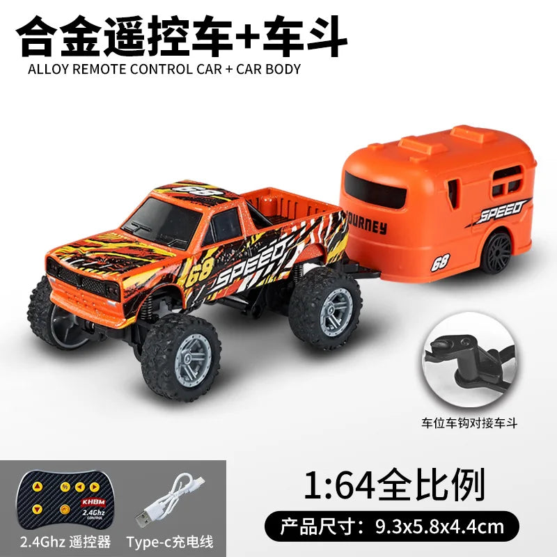 Orange and black 1:64 alloy remote control car body with tires and accessories