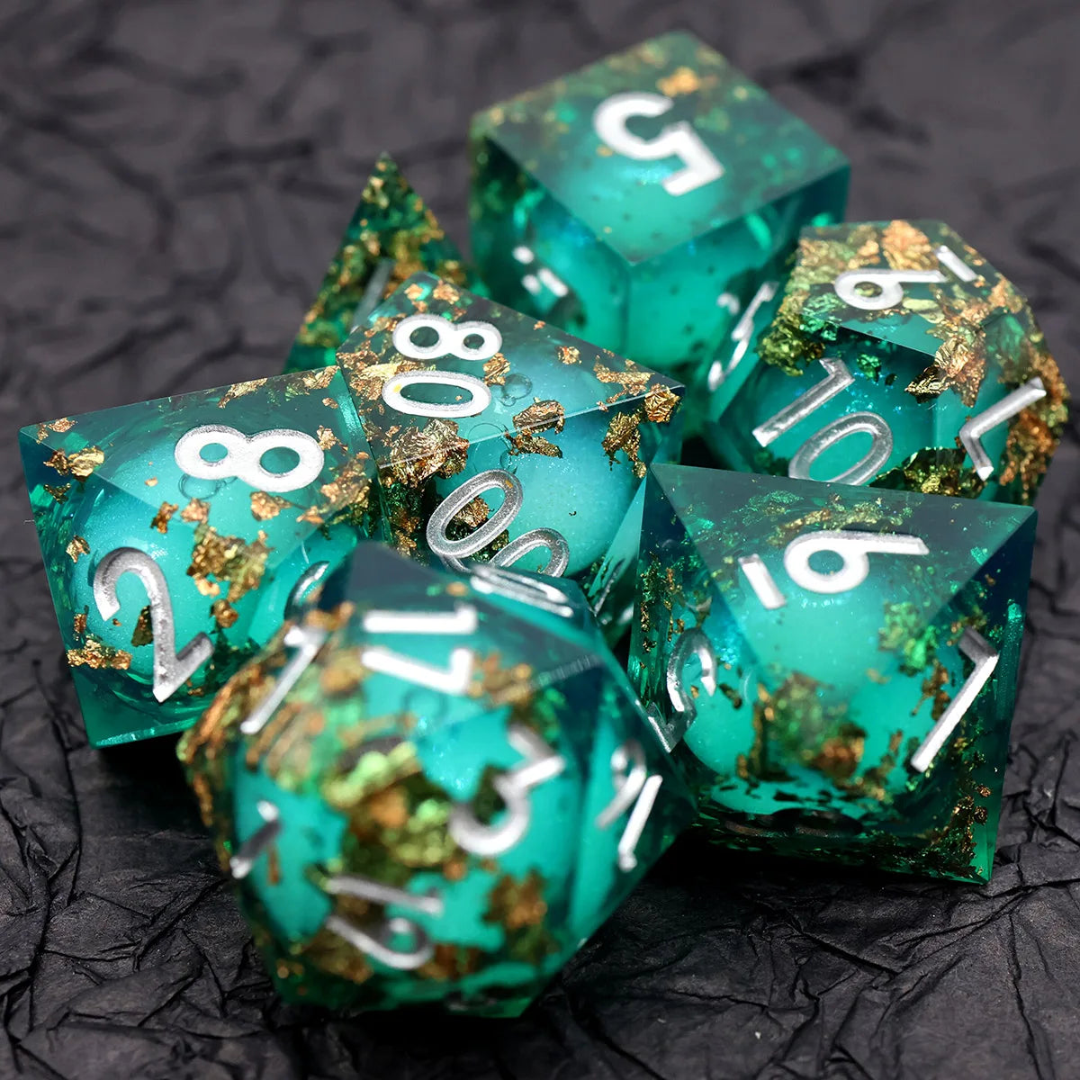 Handmade Resin Polyhedral Dice Set with Sharp Edges