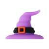 Purple silicone bead shaped like a witch's hat with an orange buckle and black trim