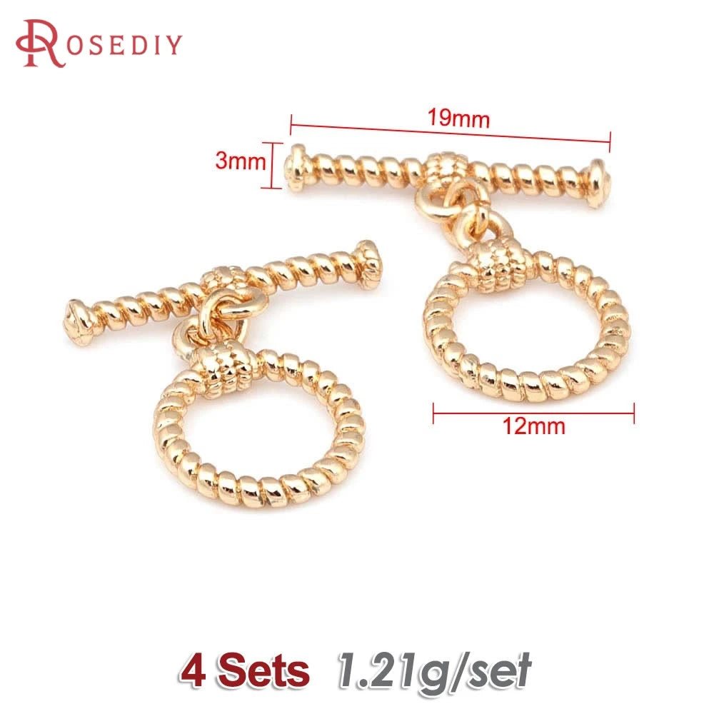 A set of four 18K gold round O-toggle clasps for bracelets and jewelry making.