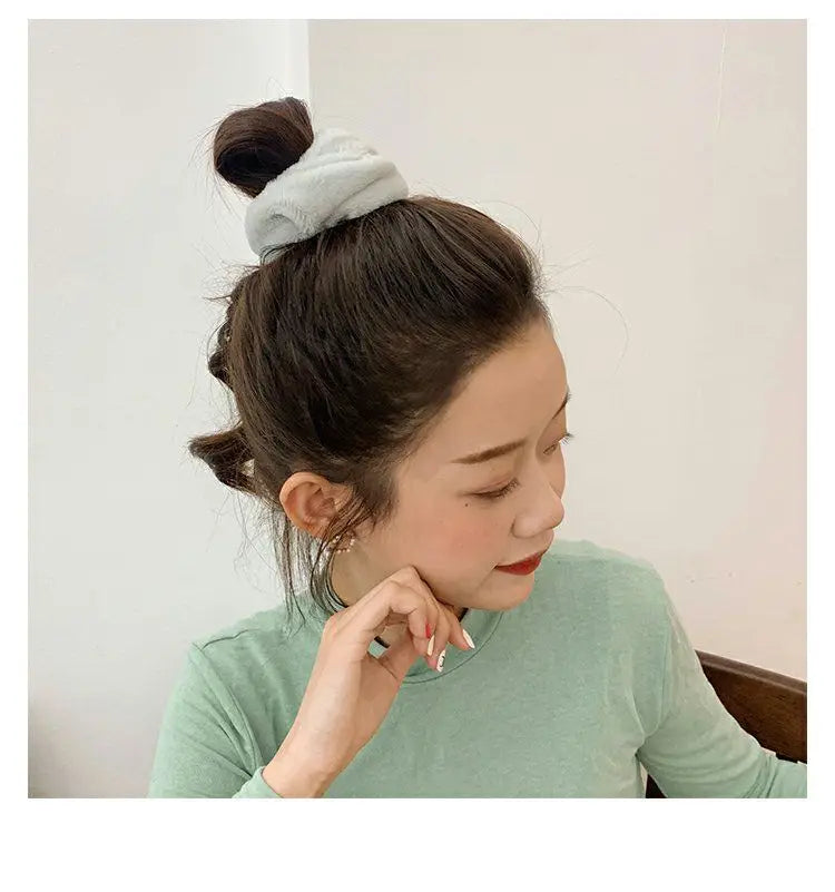 Plush Knit Scrunchie Hair Ties with Leather Accent
