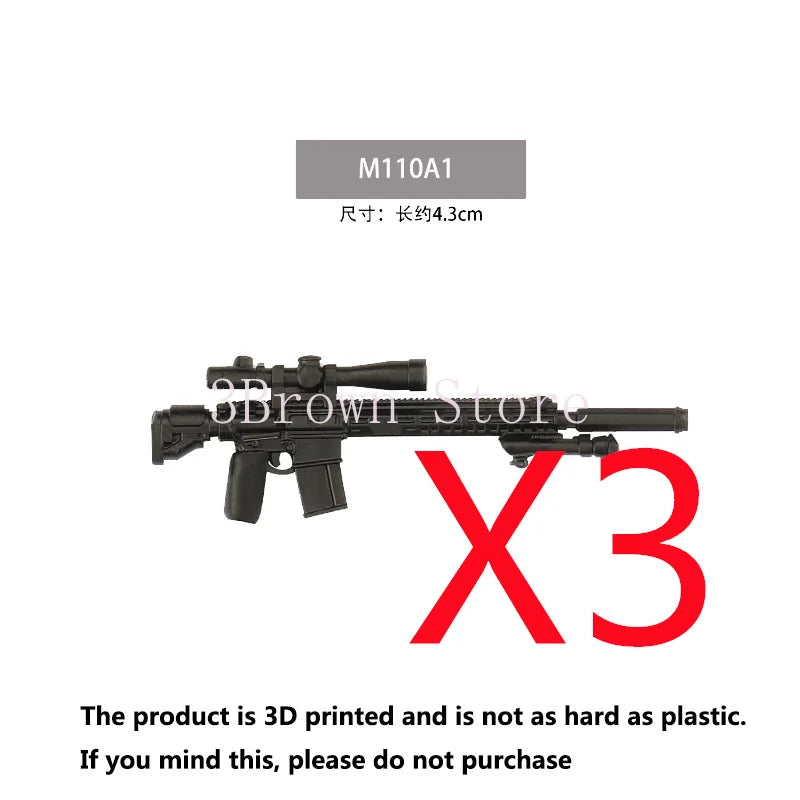 3D printed M110A1 military building block set with gun and helmet accessories