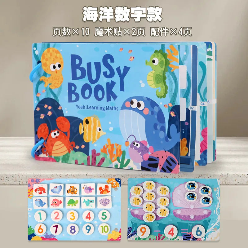 A set of 10 busy books featuring marine animals for learning math skills.