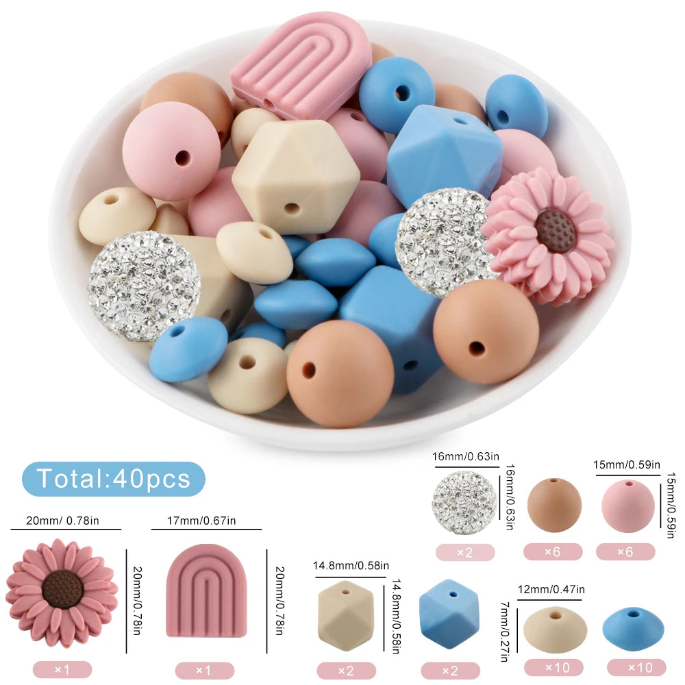 Silicone Focal Beads Set with Flower & Leaf Shapes for Jewelry Making