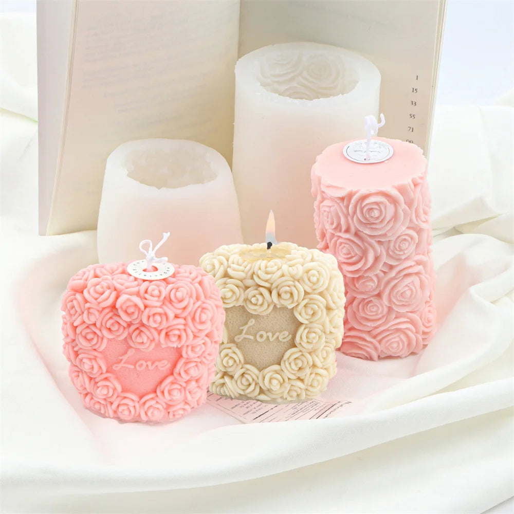 3D Rose Pillar Candle Silicone Mold for DIY Crafting