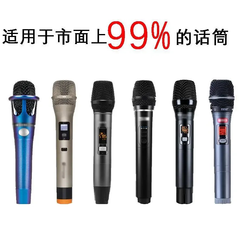 A multi-pack of black and silver microphone foam windscreen covers shown side by side.