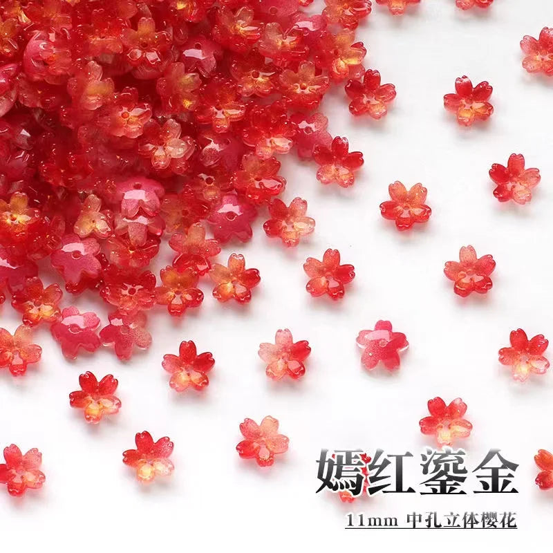 Red sakura flower crystal glass beads for jewelry making