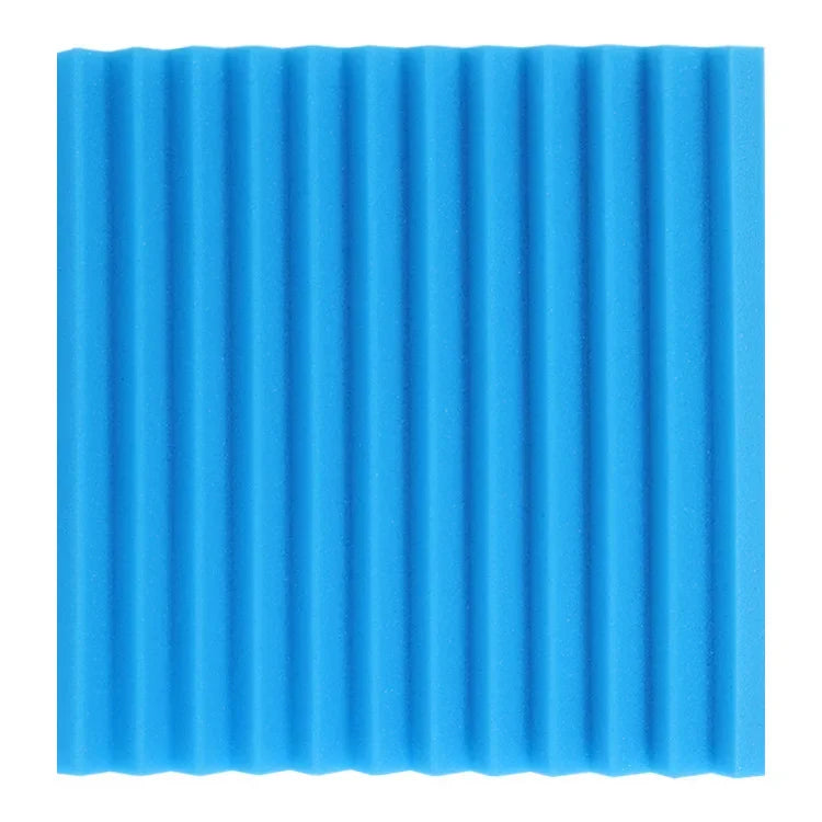 Blue acoustic foam panels with a ribbed texture for soundproofing