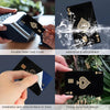 Demonstration of a durable debit card cover featuring a classy royal flush design and waterproof finish.