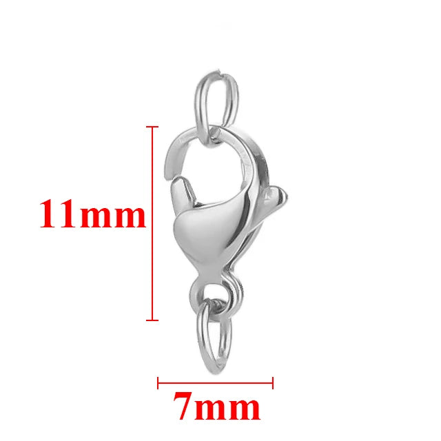 Silver stainless steel lobster clasps and jewelry connectors set with dimensions 11mm and 7mm