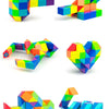 Colorful magic snake cube 3D puzzle fidget toy shown in various shapes and arrangements