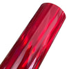 A close-up view of a roll of holographic chrome vinyl wrap in a vibrant red finish.