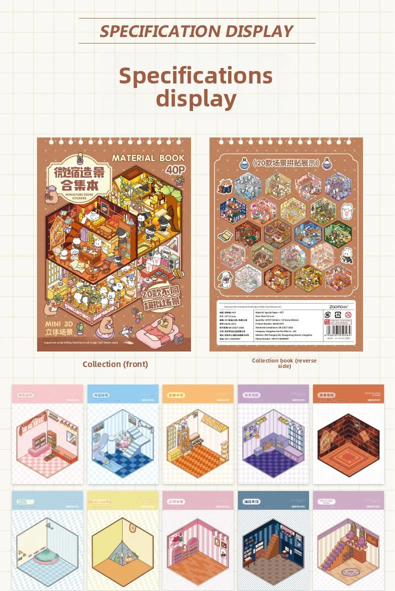 3D Landscape Sticker Collection Book for Scrapbooking & Journaling