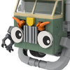 A green and yellow trash truck building block set with working dump function.