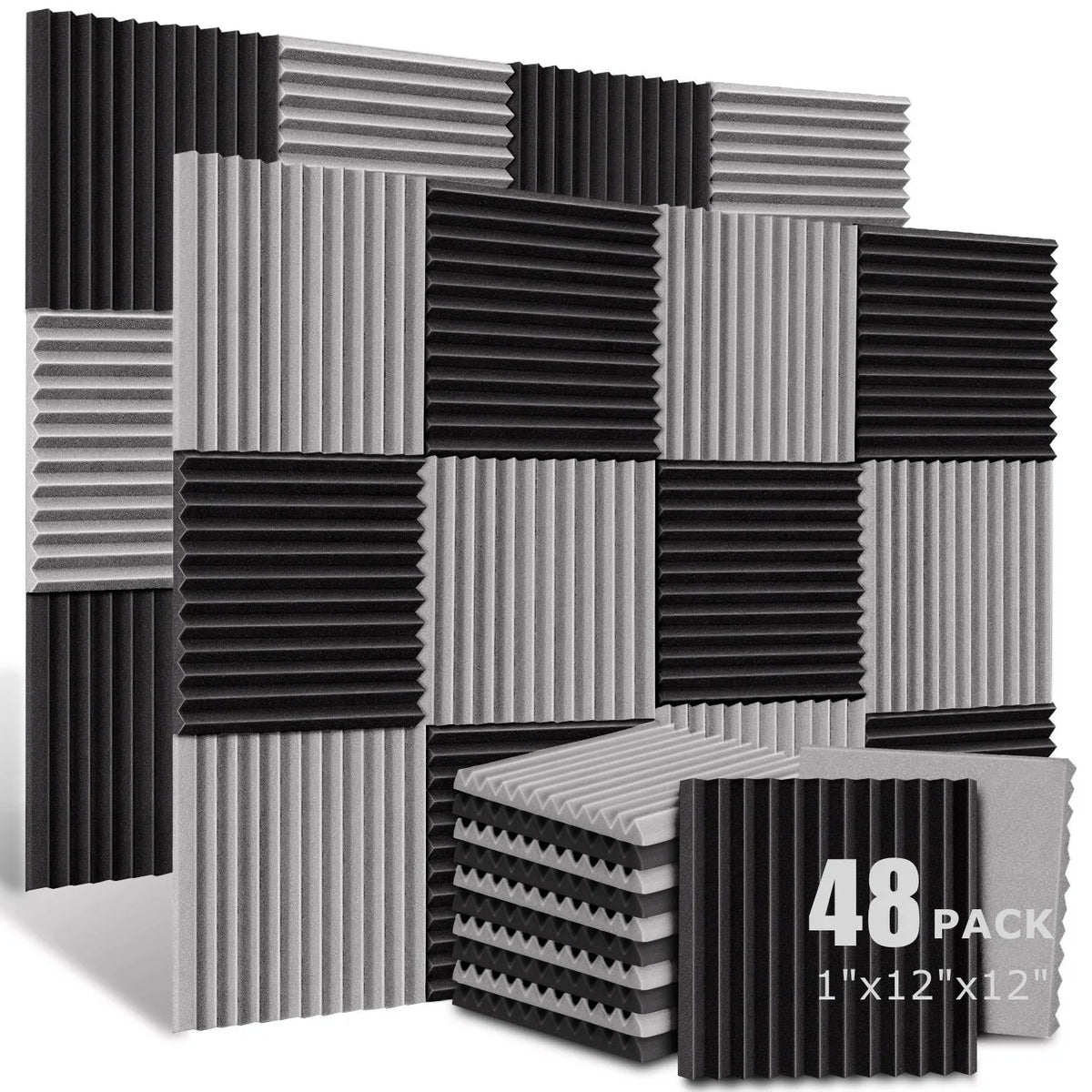 Acoustic Foam Panels (48-Pack) – 1" x 12" x 12" Soundproofing Wedges for Studio & Home