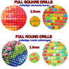 A set of full square and round drills for diamond painting, showing various colored beads.