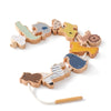 A set of wooden animal shapes used for threading and stacking toys.