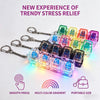 A set of colorful LED light-up keycap fidget keychains showing smooth press, multi-color gradient, and portable size.