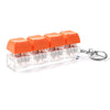 Colorful acrylic keycap fidget keychain with four clicky key buttons in orange and clear plastic.