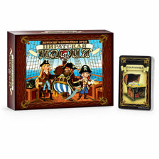 Box art for a Pirate Mafia social deduction card game featuring pirates and sea themes.