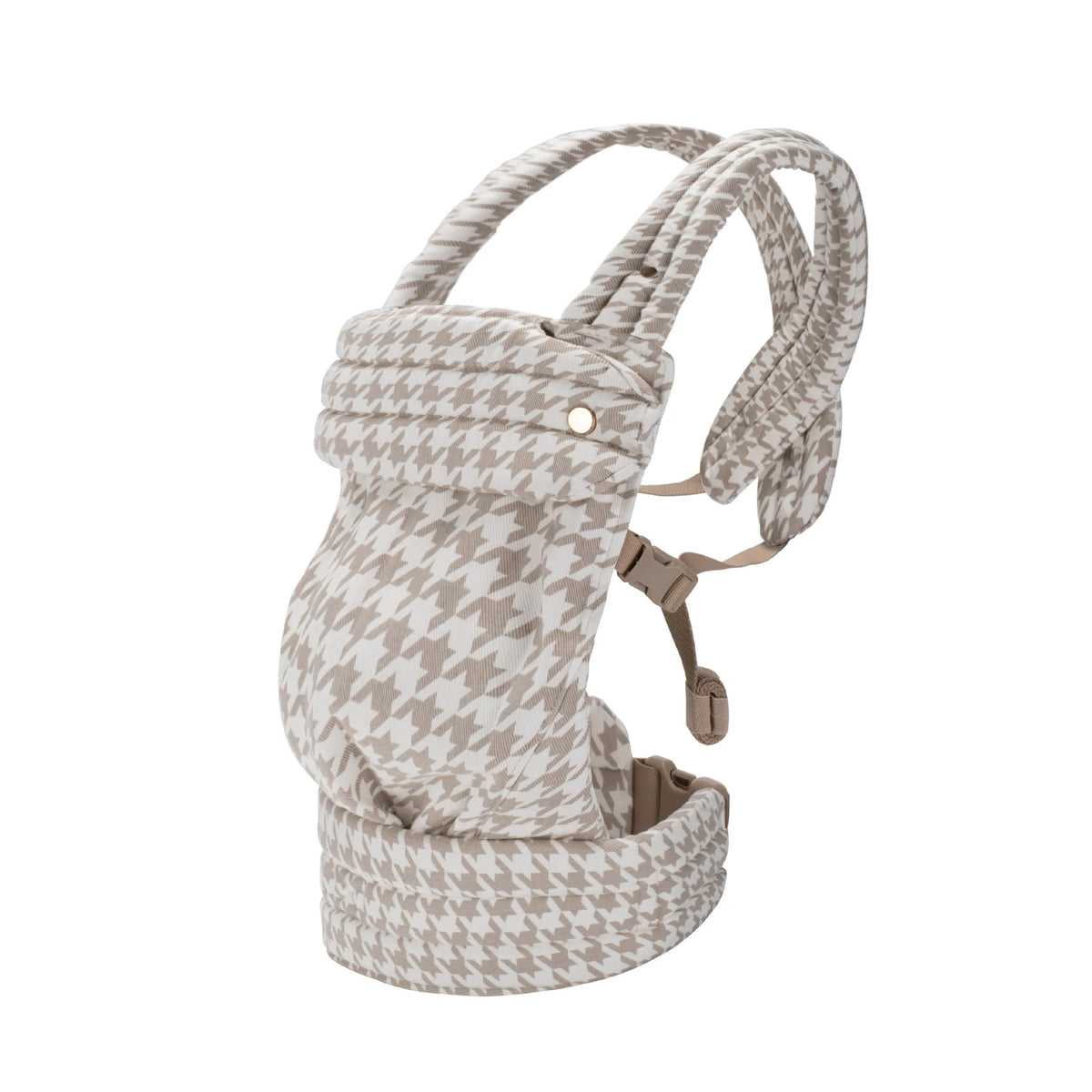 A beige and white patterned adjustable cotton baby carrier wrap for newborns and toddlers.