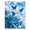 A vibrant blue butterfly is shown amidst white sea foam and deep blue water, suitable for a diamond painting kit.
