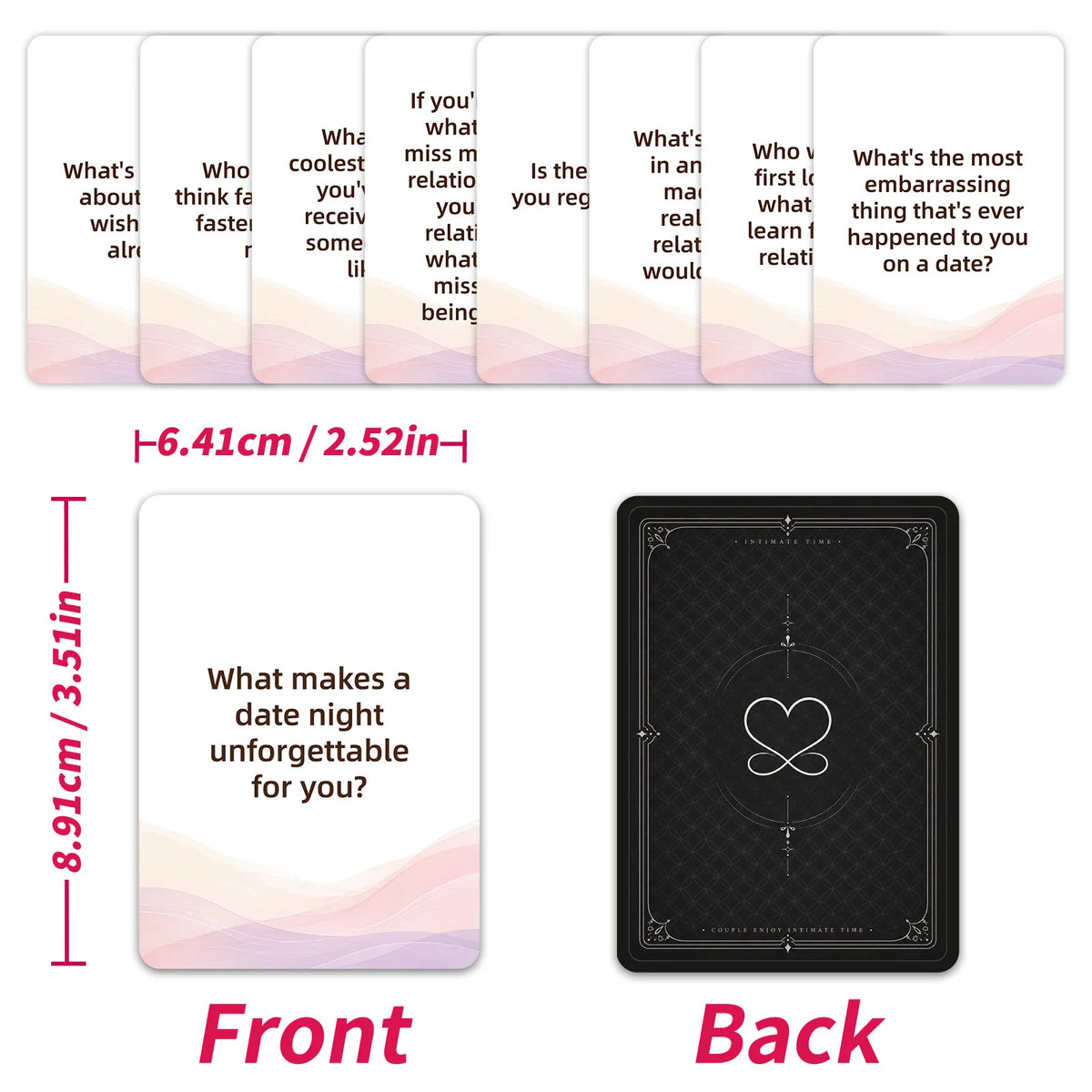 A set of 50 conversation starter cards featuring questions for couples and intimate bonding