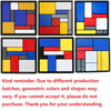 A set of nine square tiles featuring various geometric colors and shapes for a logic puzzle.