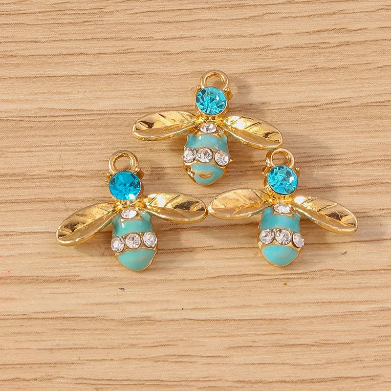 Gold Enamel Honeybee Charms for Jewelry Making (Set of 10)