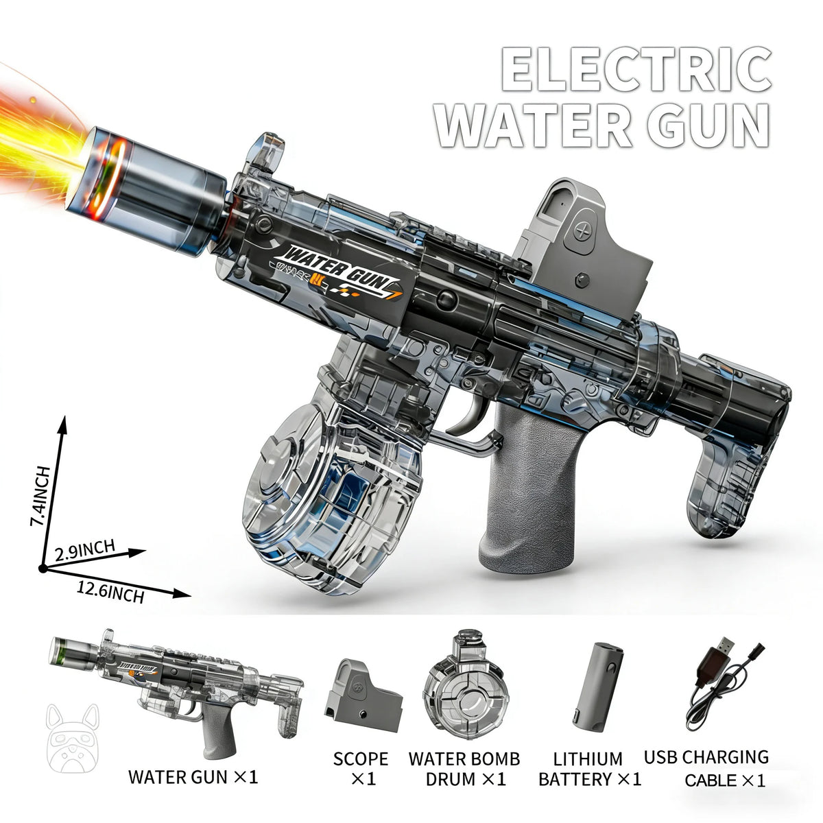Electric Water Gun with Recoil Effect & Sensor Lights