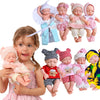 A young girl holds a variety of lifelike soft vinyl reborn dolls dressed in various outfits.