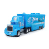 A blue diecast toy hauler truck modeled after Lightning McQueen from Cars 3