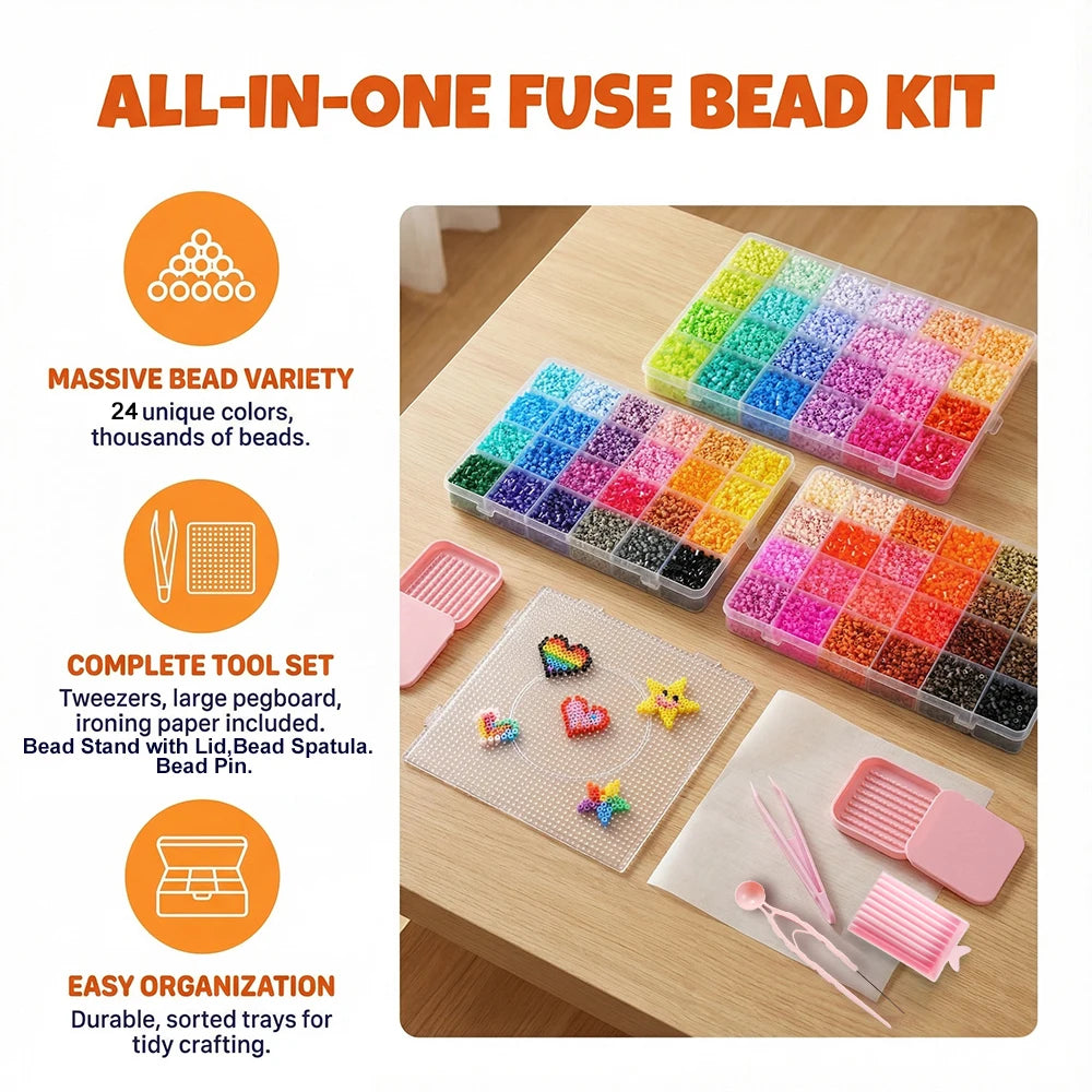 2.6mm Perler Beads Kit – 24 Colors, 12,000 Pieces for Pixel Art & DIY Crafts