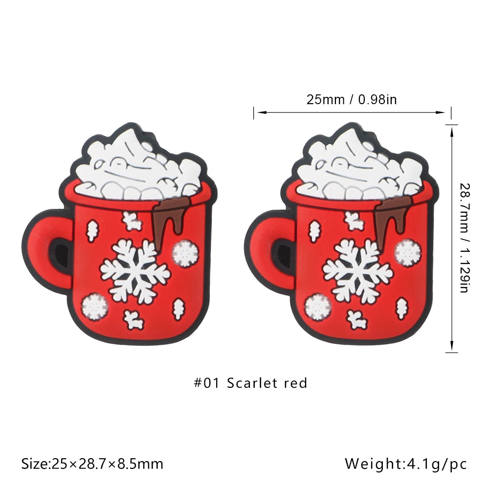 Scarlet red silicone mug with white snowflake design and foam for jewelry making